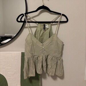 H&M Light Sage Green Embroidered Peplum Cami Top